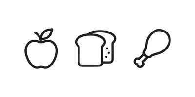 Food icon set with apple bread meat vector