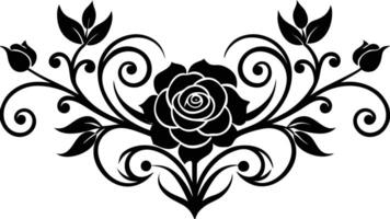 Black Floral Design Element With Rose And Leaves vector