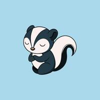 Cute Cartoon Skunk Sitting On Blue Background vector