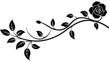 Rose With Branch And Leaves Black Silhouette vector