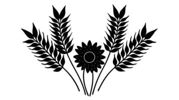 Black Silhouette Of Wheat Ears And Sunflower vector