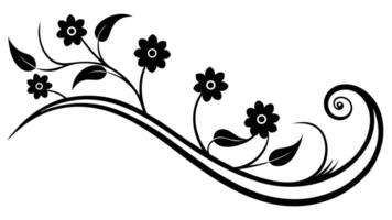 Floral Flourish With Scroll Design Element Black And White vector