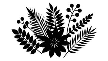 Floral Silhouette Illustration With Leaves And Berries Design vector