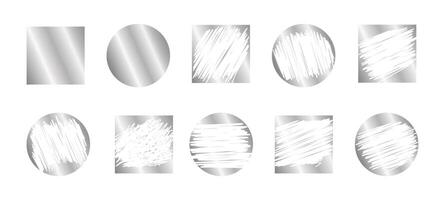 Lottery scratch silver card graphic elements - sketchy uneven circle and square frames patterns assortment. vector