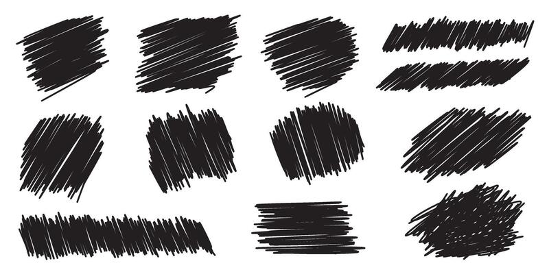 Scratch card lottery clipart - black scuff scribble smears distressed set. Grungy grainy surface grunge textures.