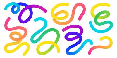 Gradient rainbow color organic shapes morph curvy abstract doodle lines. Hand drawn sketch aesthetic. vector