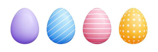 Easter 3d egg set - pastel color solid oval cartoon shapes, decorative polka dots, cute striped lines patterns. vector