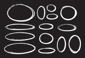 White chalk or crayon shapes oval highlight set on blackboard. vector