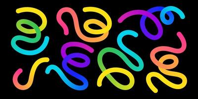 Gradient rainbow colors blend organic doodle line art abstract shapes. Curved freehand sketches. vector