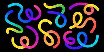 Gradient rainbow color organic abstract doodle line shapes swirling curves. Freehand sketchy style. vector