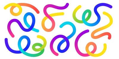 Gradient color morph organic abstract shapes - doodle line rainbow artwork. Curved freehand style. vector