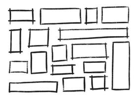 Black highlight rectangle hand drawn set - rough sketchy crayon or marker shapes, ink graphic underlining elements vector