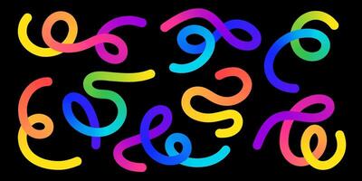 Gradient rainbow color organic abstract doodle line shapes. Curved handdrawn style. vector