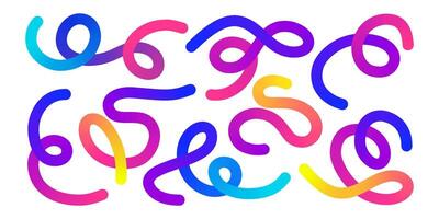 Gradient rainbow colors swirl into organic abstract shapes, forming doodle line art. Curved sketchy style. vector