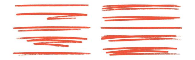 Underline red color crayon set - hand drawn chalk or marker horizontal highlighter strokes. vector
