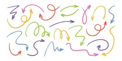 Pastel chalk arrow doodles set - hand drawn swirls, pointers, curved lines. vector