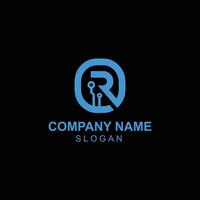 Latter R tech company logo design vector