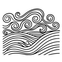 Abstract waves and swirls pattern black lines on white oceanic, artistic flow, creative design vector