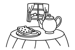 Tea and snack by the window cozy indoor scene with teapot and crackers vector