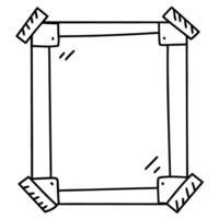 Outlined wooden picture frame with glass pane minimalistic hand drawn design with corner brackets vector