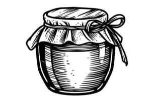 Hand drawn jar illustration rustic container with fabric covering and decorative bowtie vector