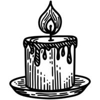 vintage candle illustration melting wax on plate, hand drawn rustic design vector