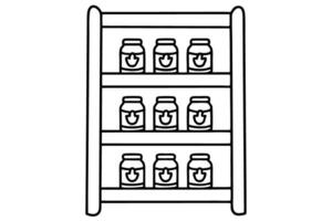 line art of pantry shelf with jarred goods, symmetrical arrangement, and minimalist design vector