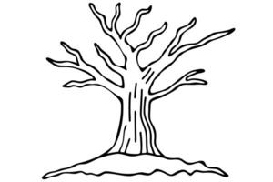 Abstract leafless tree in line art minimalist black and white nature illustration vector
