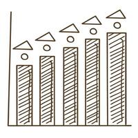 Increasing bar chart with arrows and dots, growth in statistical data, business financial success vector
