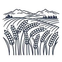Wheat field outline with mountains in background harvest and agriculture scenery vector