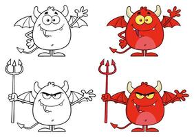 Funny Red Devil Monster Character Collection With Trident vector