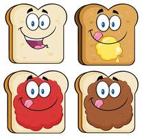 Cartoon Toast Face Collection With Butter Jam And Peanut Spread vector