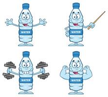 Funny Water Bottle Mascot Collection With Dumbbells And Pointer vector