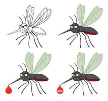 Angry Mosquito Character Collection With Blood Drop And Zika Virus Message vector