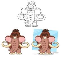 Funny Mammoth Character Collection With Color And Outline Versions vector