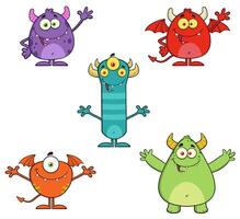 Cute Monster Characters Set With Smiling Faces And Open Arms vector