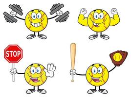 Softball Athlete Character Collection With Bat Weightlifting And Signals vector