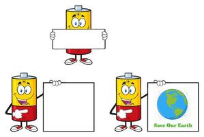 Cartoon Battery Character Collection With Eco Message And Blank Signs vector