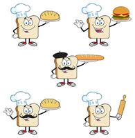 Funny Toast Baker Mascot Collection With French Bread And Hamburger vector