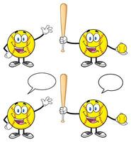 Cartoon Softball Character Collection With Bat Ball And Speech Bubbles vector
