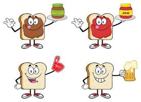 Cartoon Bread Character Collection With Peanut Butter Jam And Beer Mug vector
