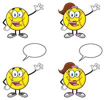 Male And Female Softball Collection With Hello Gesture And Talking Bubbles vector