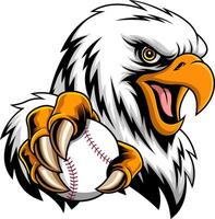 Fierce Eagle Mascot Holding Baseball With Sharp Claws And Open Beak vector
