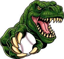 Ferocious Dinosaur Mascot Holding Baseball With Sharp Claws vector