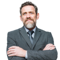 A man with a beard and suit standing with his arms crossed png
