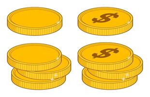 Gold Coins Collection With Dollar Sign And Shiny Stacks vector
