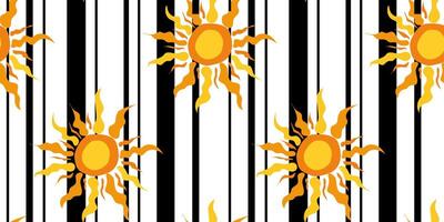 modern trendy seamless pattern of abstract art suns and black vertical lines, stylish repeating design with graphic stripes, contemporary bold texture fashion print vector
