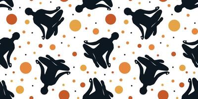 simple modern seamless pattern yoga poses polka dots white background, minimalist relaxation exercise repeat design with circles, contemporary wellness texture abstract vector