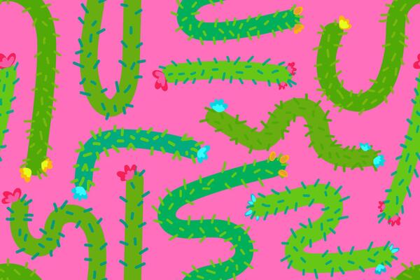glam modern seamless pattern with blooming mexican cacti on pink background, trendy girly cactus design for fashion, textile, summer party, cinco de mayo decor