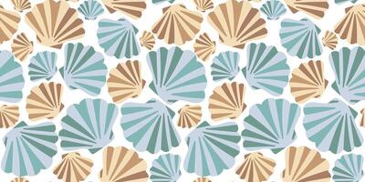 seamless pattern of stylized scallop seashells white background, repeating underwater ocean design, elegant and nautical texture for textile print, marine life summer vector